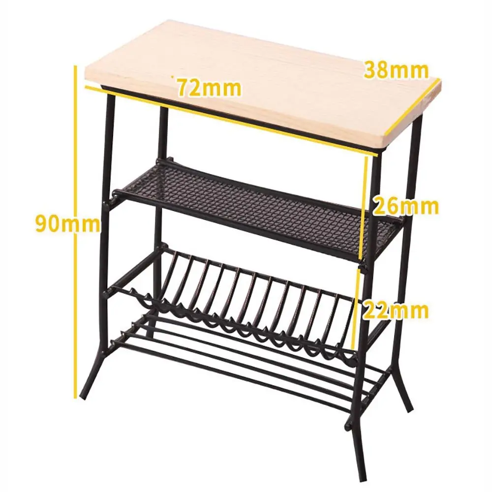 ドールハウス、ディスプレイラック、ミニチュア家具、木材、金属、スタンドシーン、キッチンシーン用の錬鉄製本棚