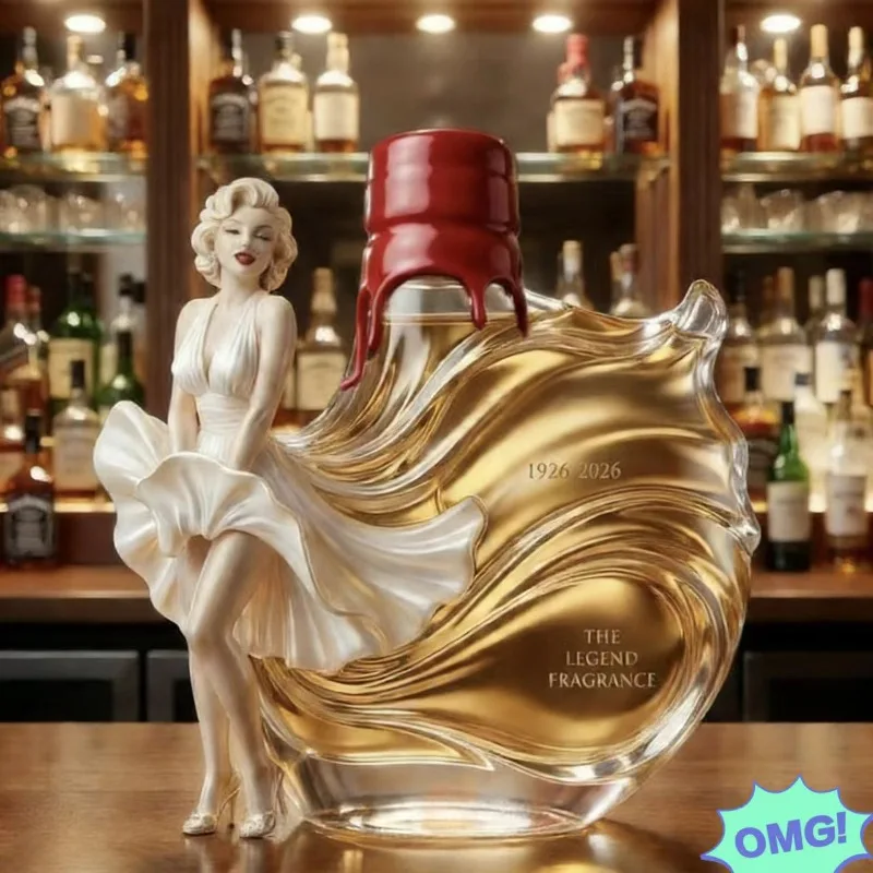 Marilyn Inspired Whiskey Decanter Set in Art Deco Style, Unique Crown Cap Bottle, Suitable for Home Bars Whiskey Decanter