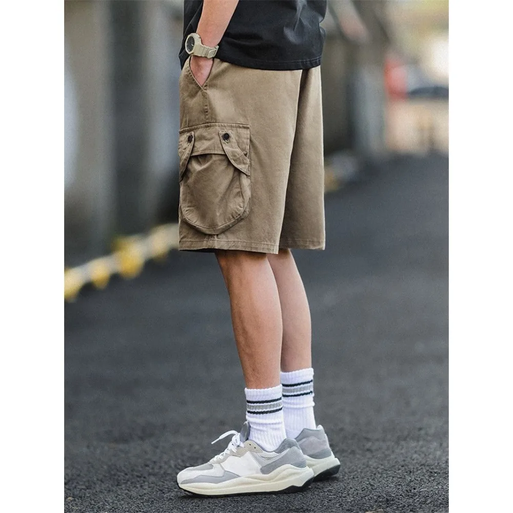 Trend Casual szorty Cargo męskie letnie luźne spodnie z prostymi nogawkami niewidoczne krocze seks na świeżym powietrzu Streetwear sportowe pięciopunktowe spodnie