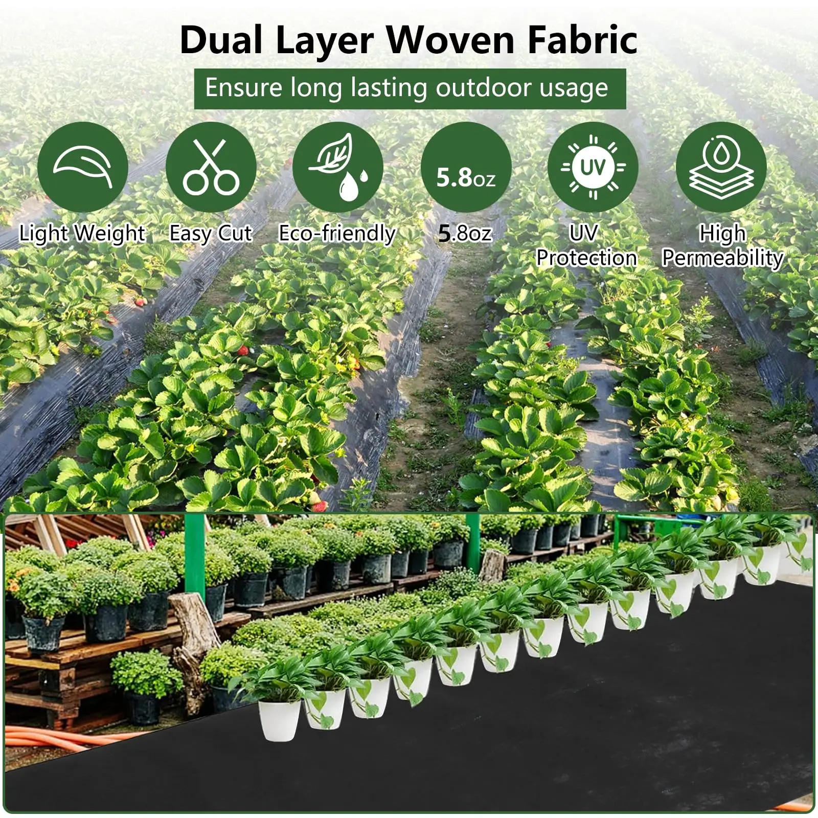 Geotextile base cloth Weed Barrier Fabric 4FT*300FT 5.8OZ Woven Weed Control Fabric Non-Slip Heavy DutyDutyDriveway GardeningMat