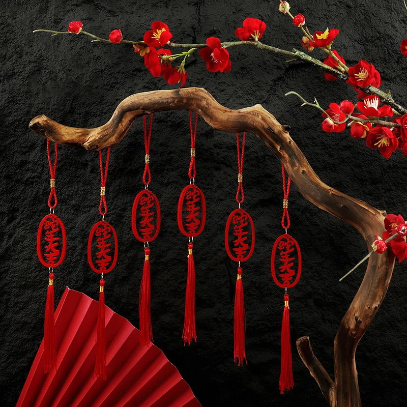 10Pcs 2025 Snake Tassel Pendant Bonsai Ornament Wooden Chinese Style Spring Festival Supplies Front Door Car Interior Decoration