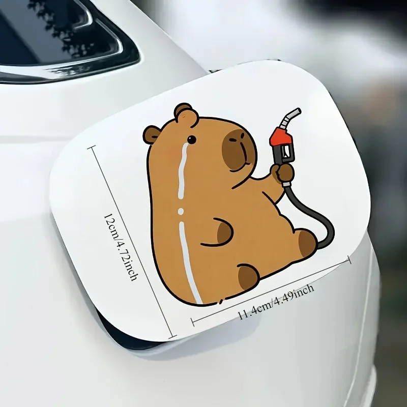 1PC 2D Flat Break Wall Crying Capybara Gas Nozzle Sticker Vinyl Decals Car Fuel Tank Motorcycle Holiday Decor Gift