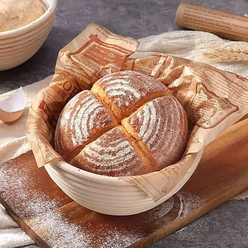 Round Woven Fermentation Basket Rustic Style Handmade Bread Proofing Basket with Liner Retro Dough Fermentation Basket Shaping