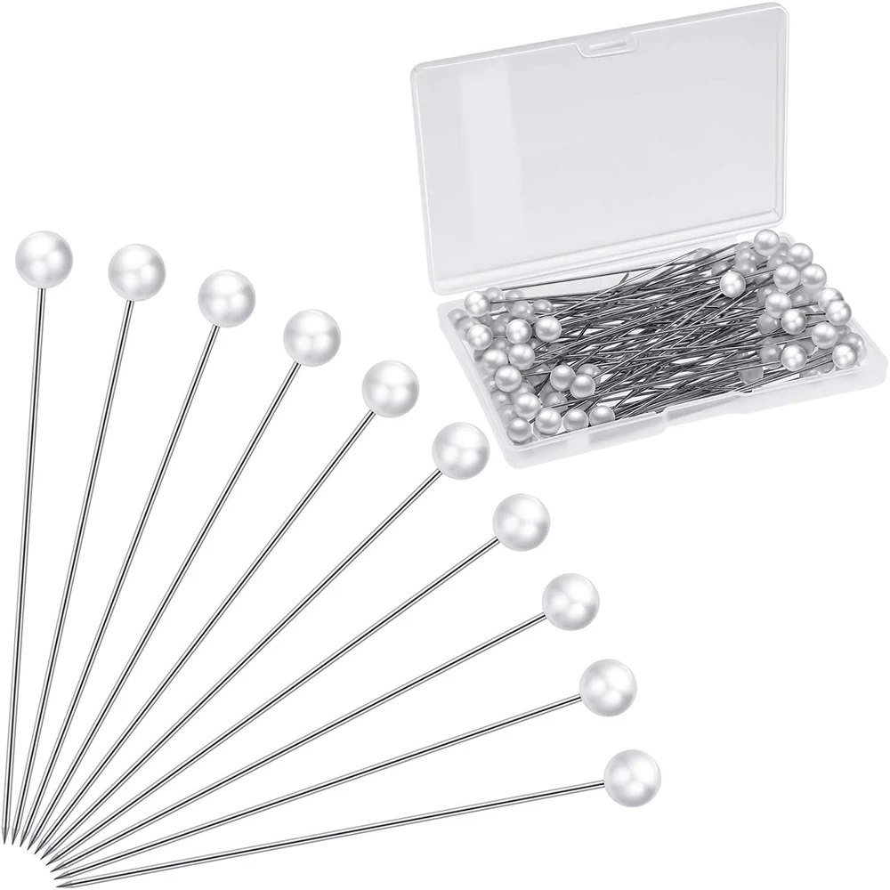 100Pcs Round Pearl Head Pins Jewelry Sewing Pins White Straight Pins for Sewing Craft Wedding Decorations Fabric Quilting Pins