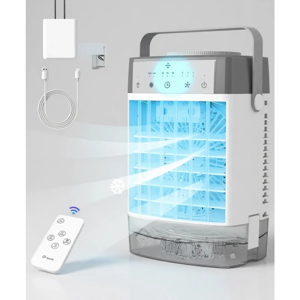 Portable Mini Air Cooler with Dual Tank 2 Mist Modes 3 Speeds USB Desk Fan 7 Color Light for Office Bedroom