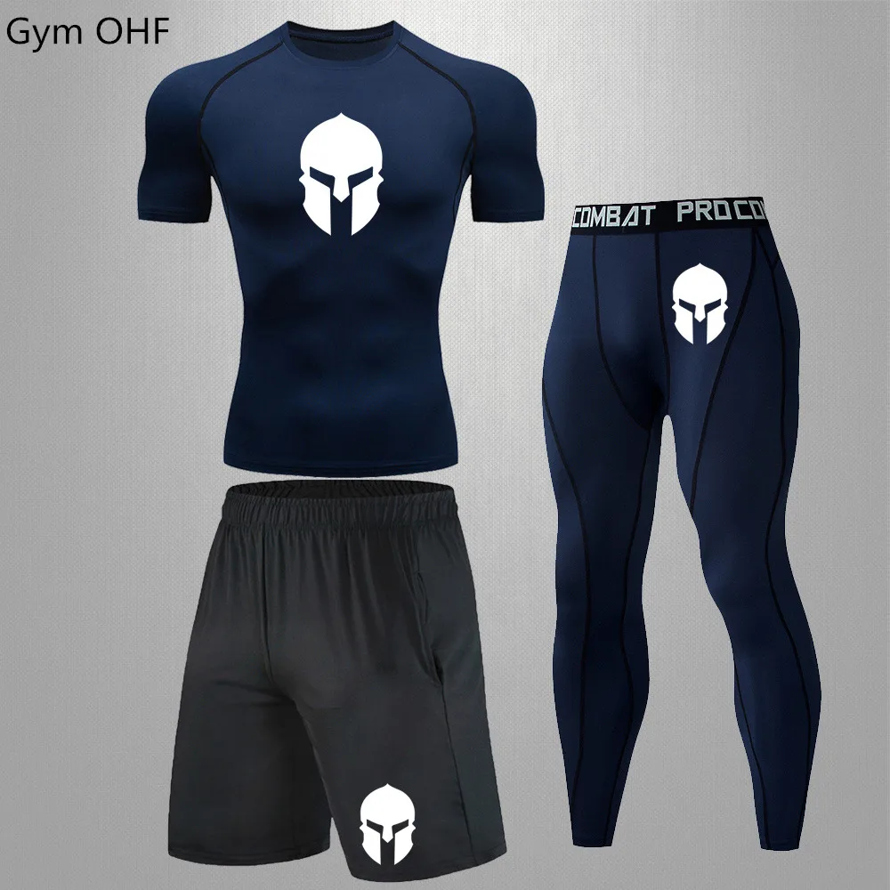 

Fitness clothing men's tight fitting clothing gym step basketball sports suit training clothing autumn summer three piece set
