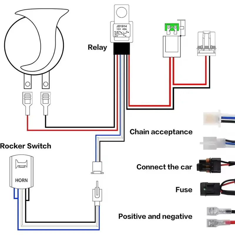 Classic-SXS Loud Horn Wiring Harness Relay Kit With Rocker Switch- Universal UTV ATV Horn Kit For Polaris RZR, Ranger, PRO XP