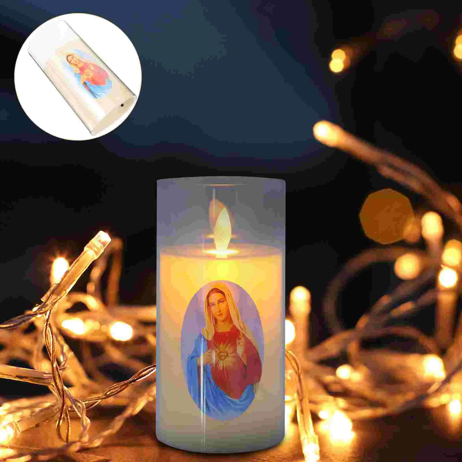 

LED Electronic Luminous Candles Catholic Plastic Flickering Pillar Blessed for Prayer