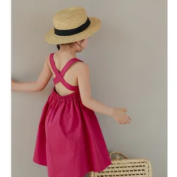 Girl Suspender Dress Summer New Children's Korean Solid Color Thin Pure Cotton Children's Clothing  Simple and Casual Kids Dress