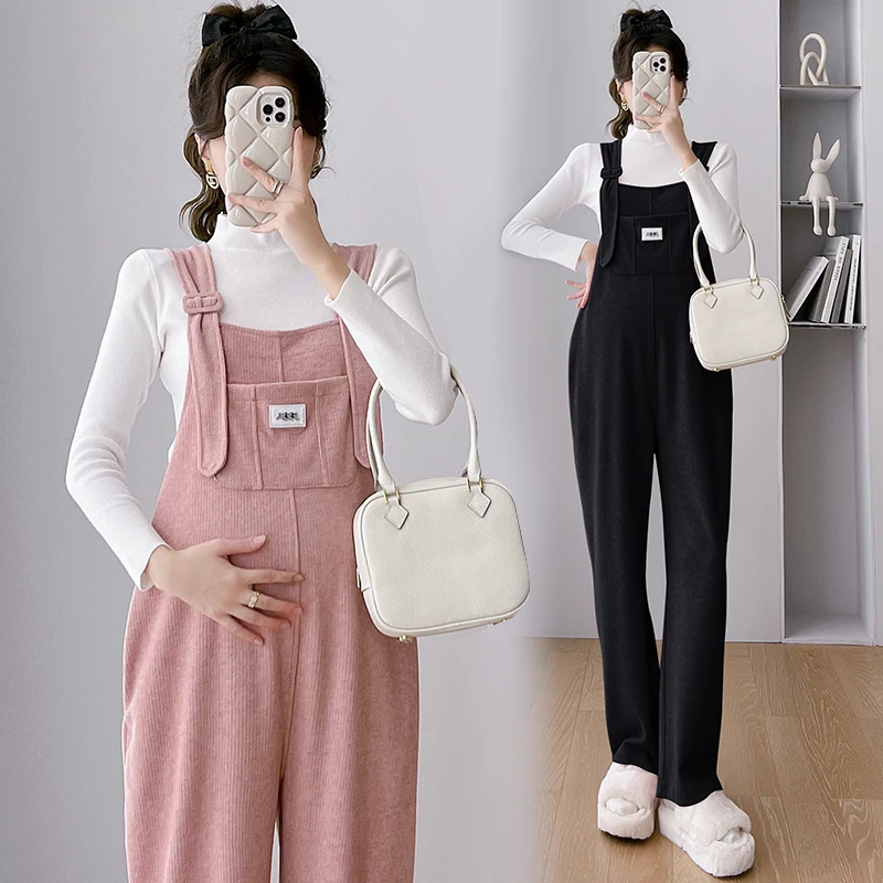 Autumn Winter Korean Fashion Jumpsuit for Pregnant Women Youth Pregnancy Overalls Elegant Maternity Bib Pants Sweaters Sets