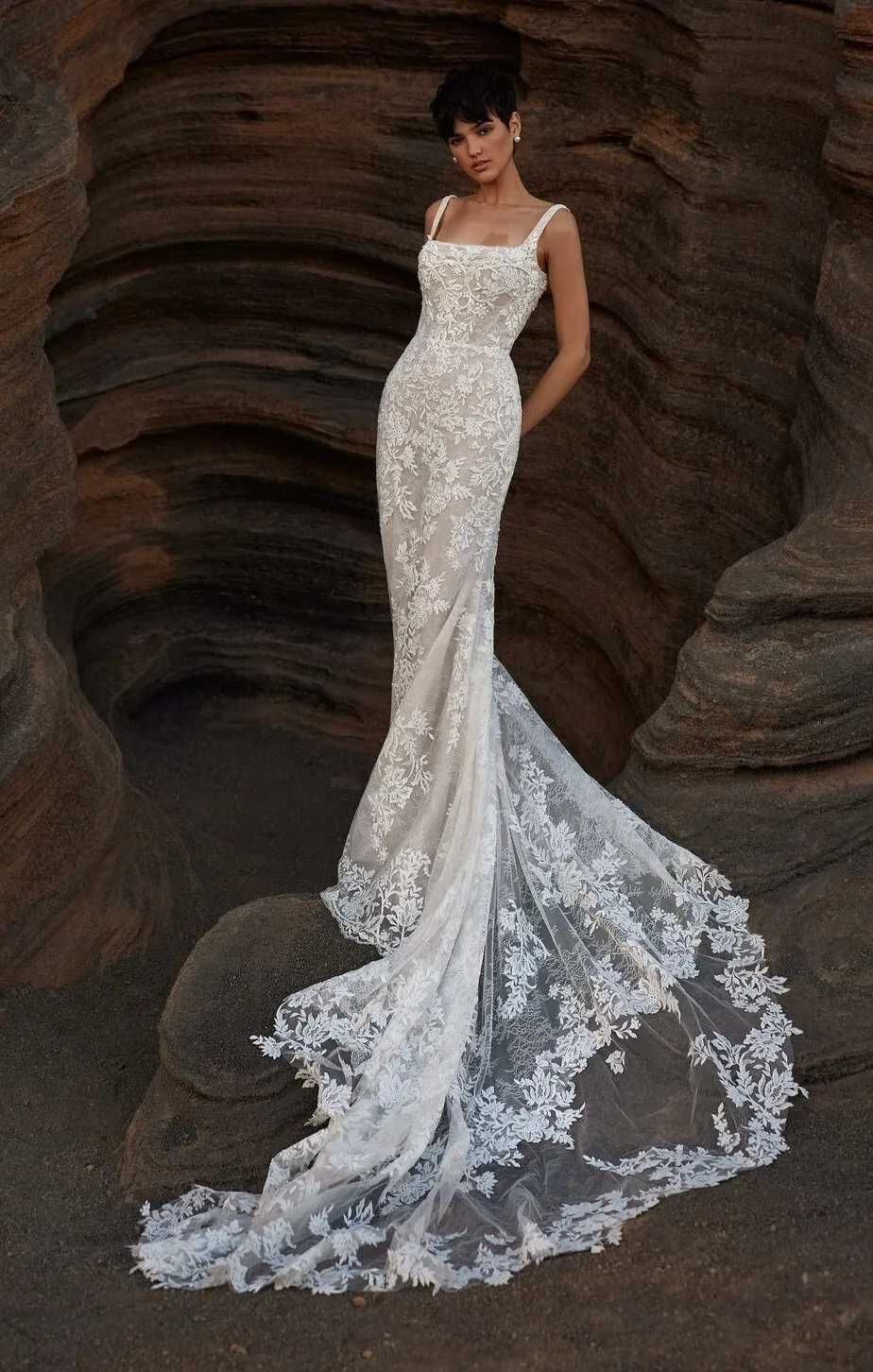 فساتين زفاف رشيقة مزينة باللؤلؤ زي العرائس التنانير السباغيتي الأشرطة عارية الذراعين حورية البحر مخصصة Vestidos De Novia