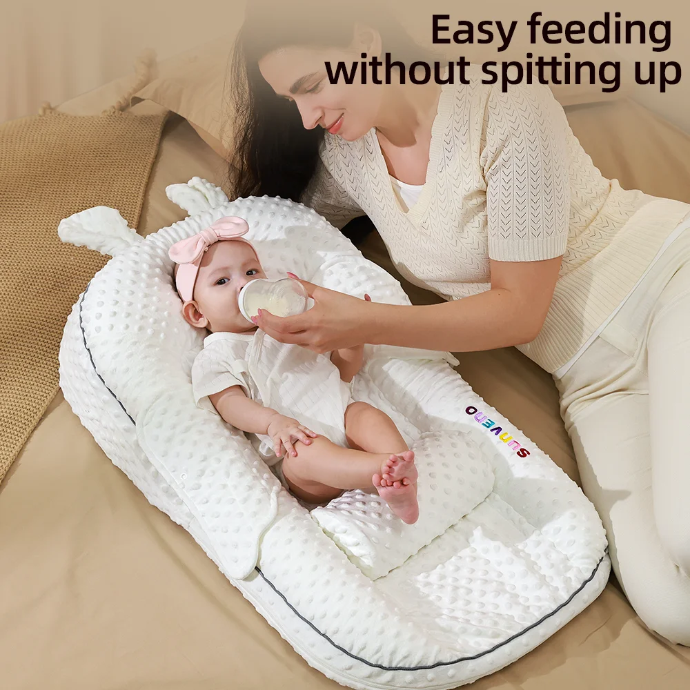 SUNVENO Baby Nest Newborn Nursing Pillow Anti Choking Milk Feeding Mattresses,Infant Bed Nest with Head Shape pillow