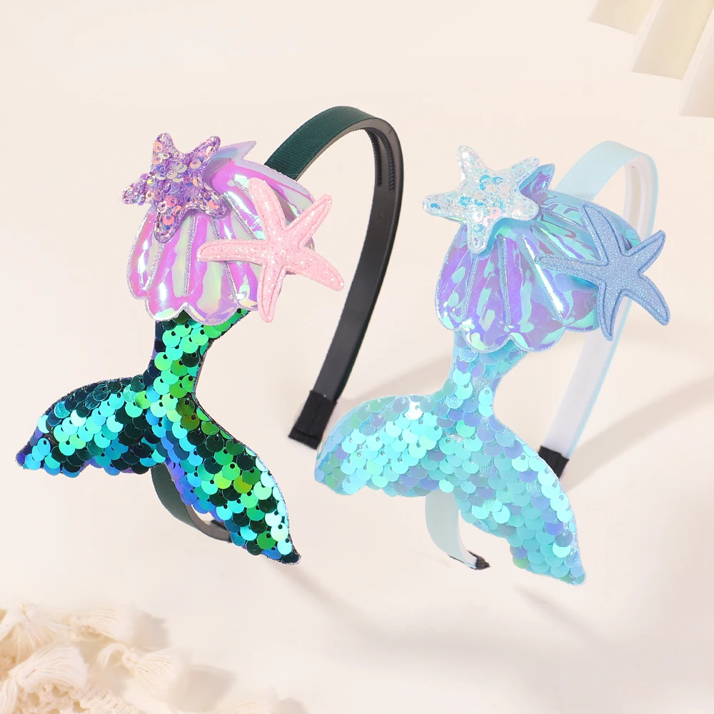 1pcs Multi-Layer Sequins Mermaid Headbands สําหรับสาว Rainbow Mermaid ไข่มุกผม Handmade Headwear เด็กอุปกรณ์เสริมผม