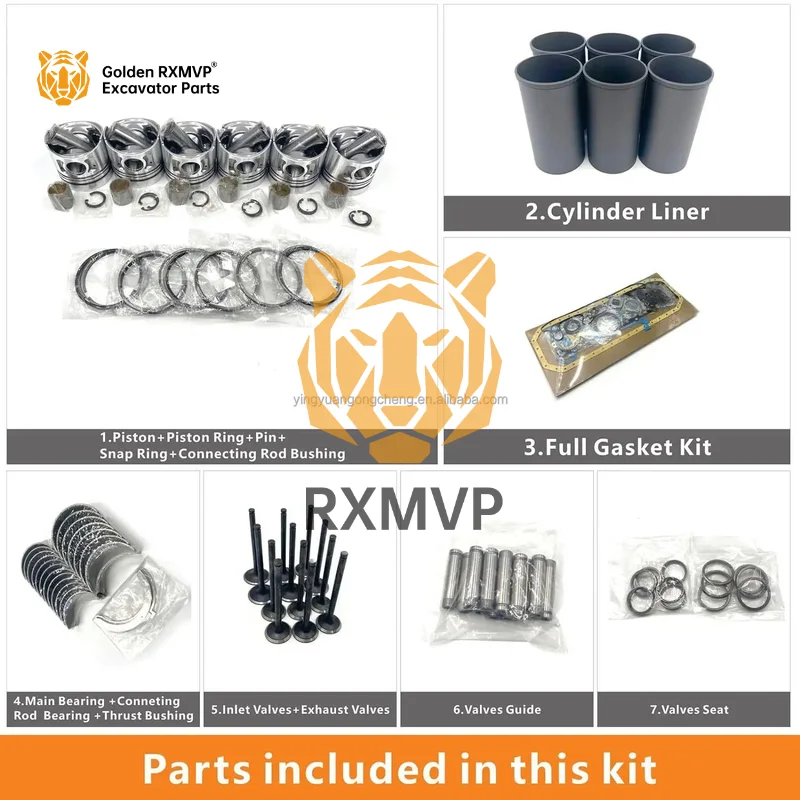 6D14 6D14T Engine Rebuild Kit for Mitsubishi CAT Kato Excavator E120 E140 E180 Liner&piston&ring&Valves&Bushing&Full Gasket Kit