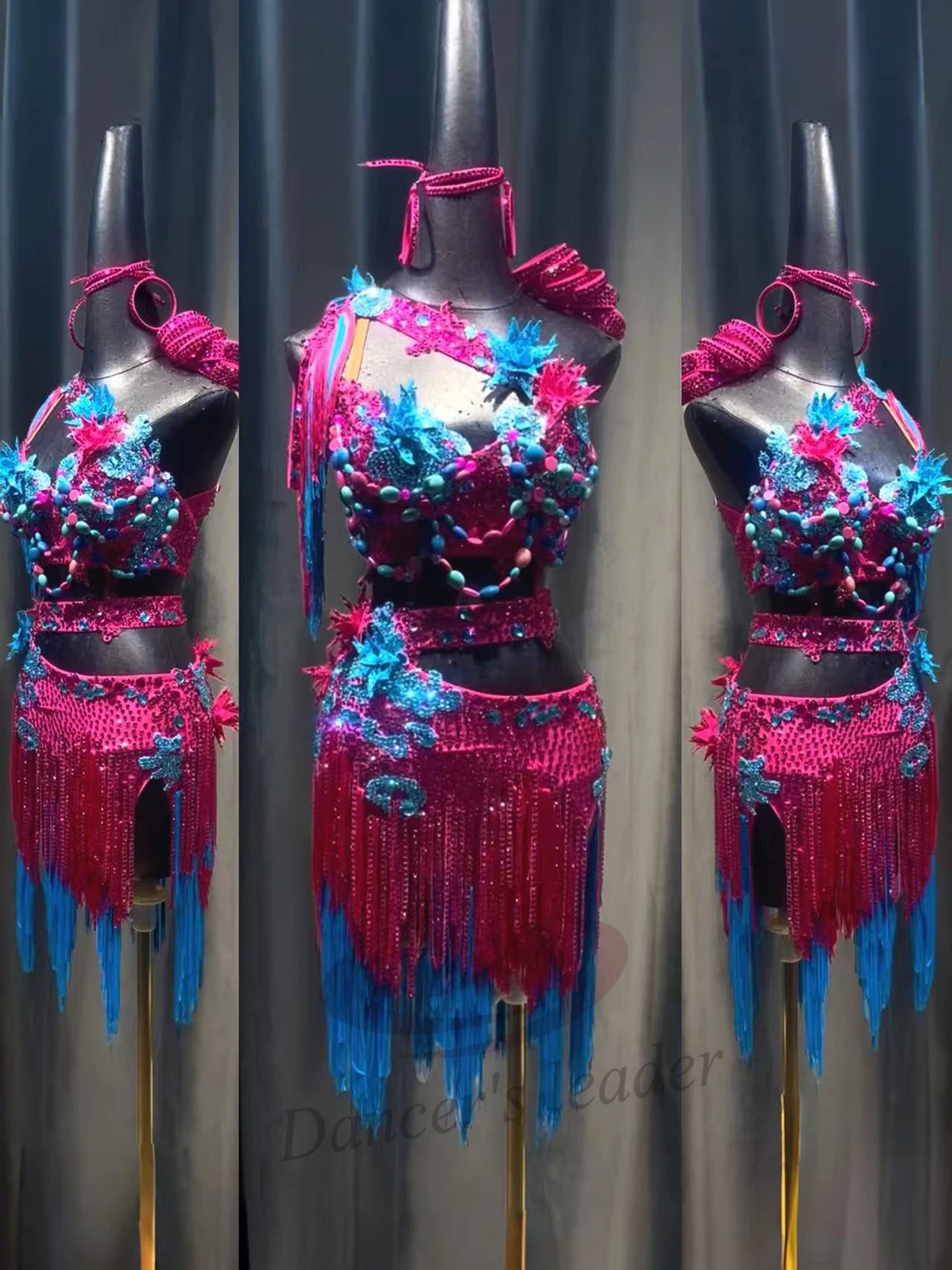 Latin Dance AB Stone Female Adult Children High end Customized Colorful Candy Tango Team Performance Dress