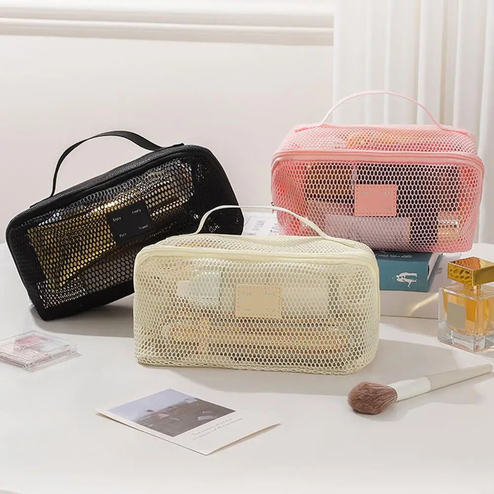 

Female Makeup Bag Organizer Large Capacity Portable Toiletry Bag Hand-Held Cosmetic Bag Business Trips Travel Transparent Mesh