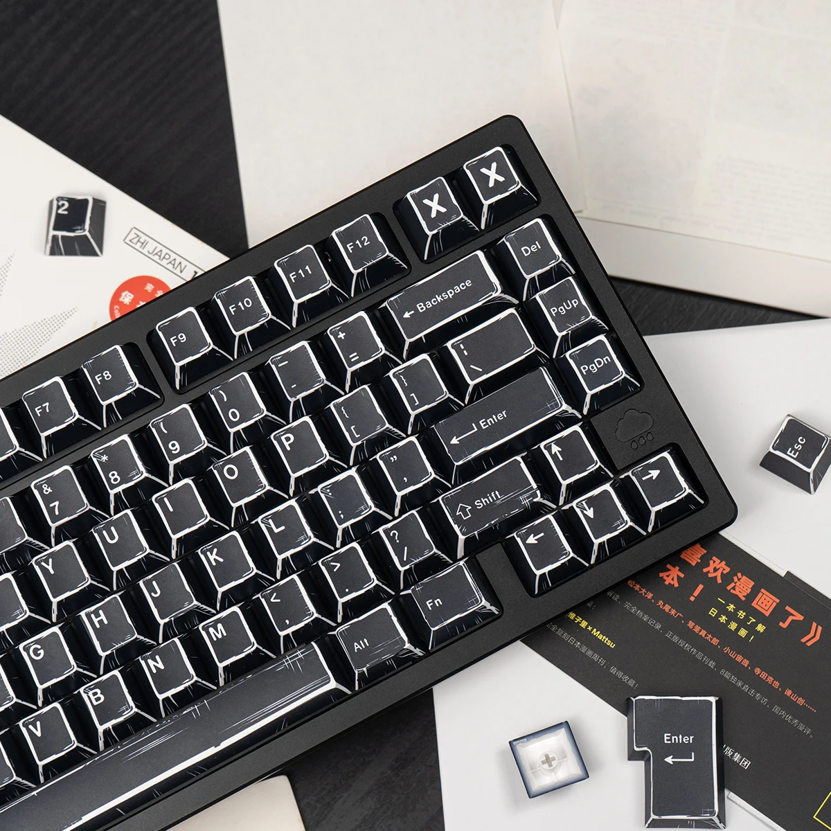 Comic black magnetic axis mechanical keyboard keycap PBT sublimation customization original Wooting Mega Lion etc