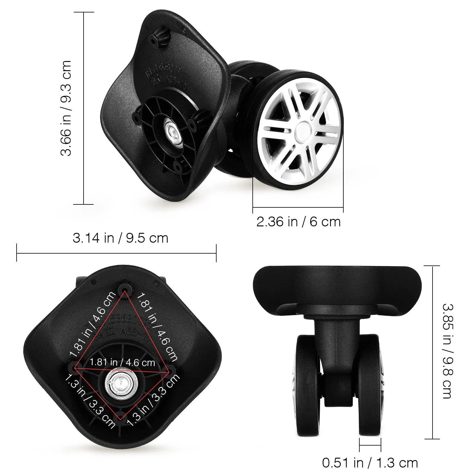 4Pcs Universal Luggage Wheels Replacement for Suitcase Trolley Trunk Double Row Swivel Casters Heavy Duty Quiet Easy