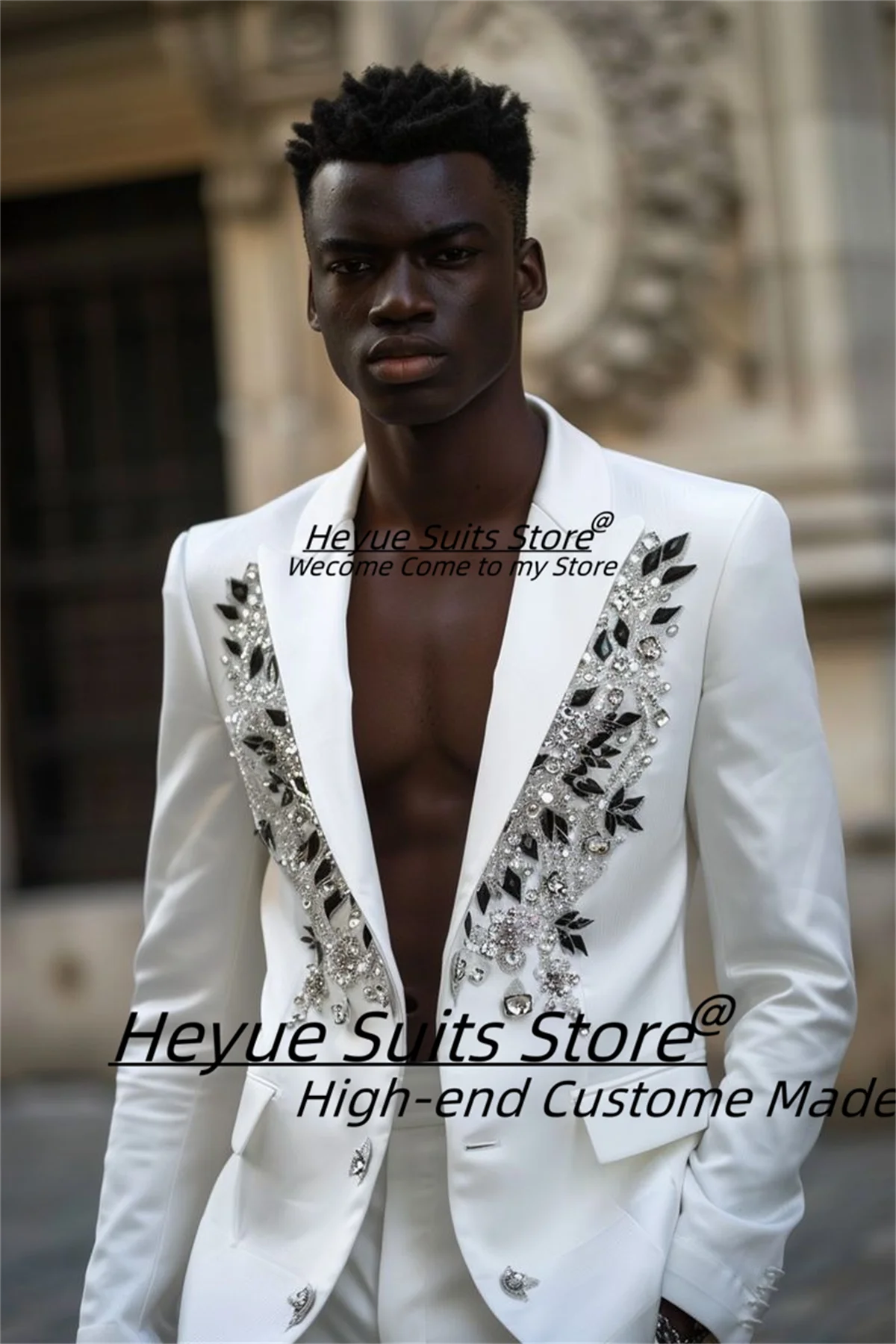 

Великолепный красивый мужской костюм с бриллиантами по индивидуальному заказу, приталенный костюм с пиковыми лацканами, свадебные смокинги для жениха, комплекты из 2 предметов, мужские вечерние пиджаки, Ropa Hombre