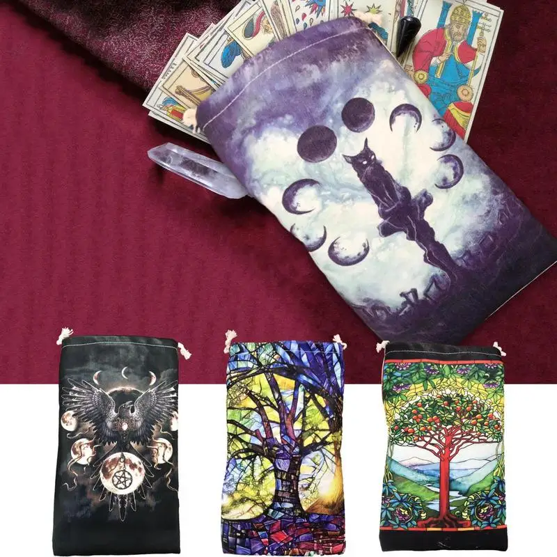 Tarot Pouch Tarot Card Storage Bag Magic Snake The Moon Rune Crystal Pouch Stone Organizer Card Deck Drawstring Pouch Bags