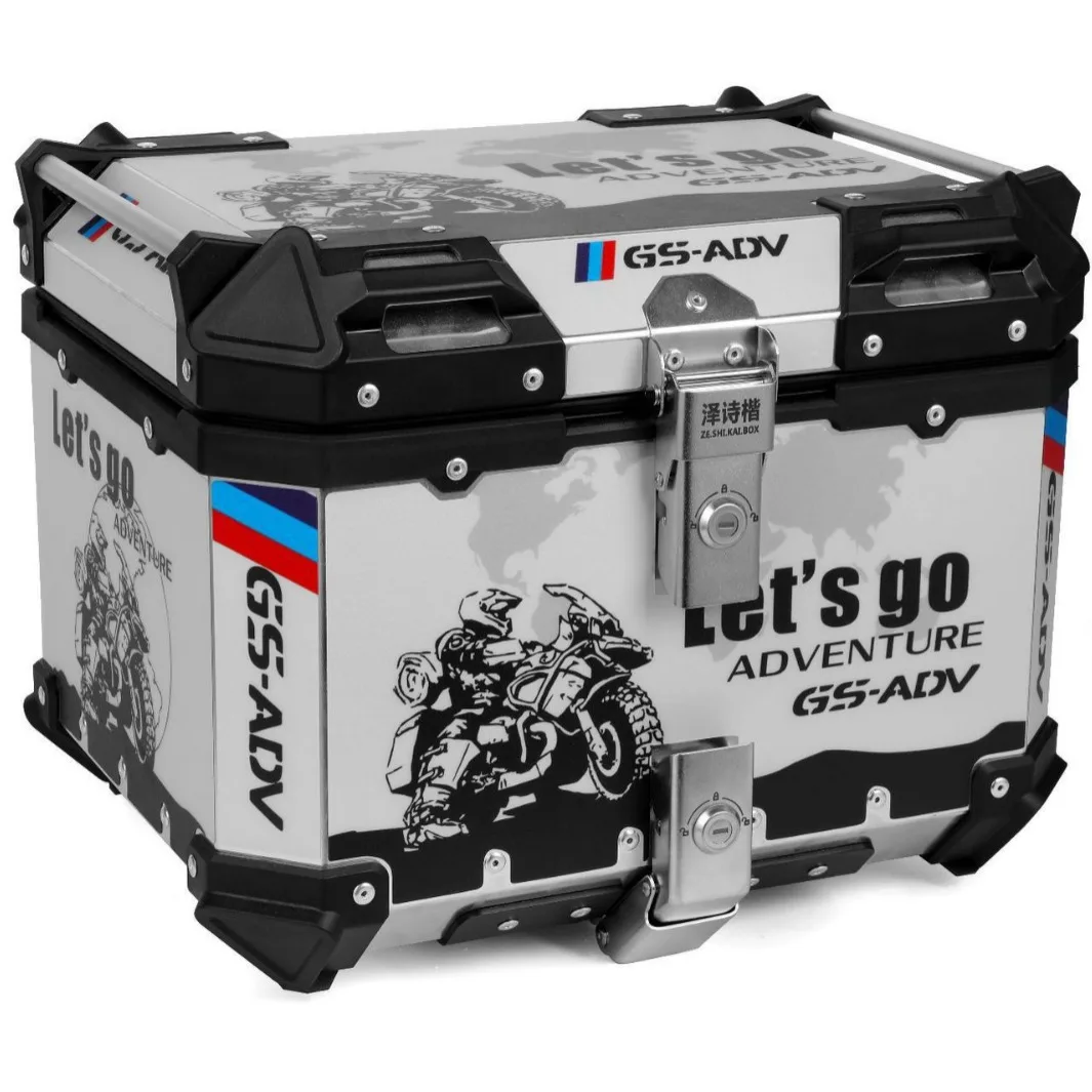 

Новый 45-литровый алюминиевый кофр для мотоцикла с декоративной наклейкой, багажник для электроскутера, ящик для шлема, запасной багажный отсек