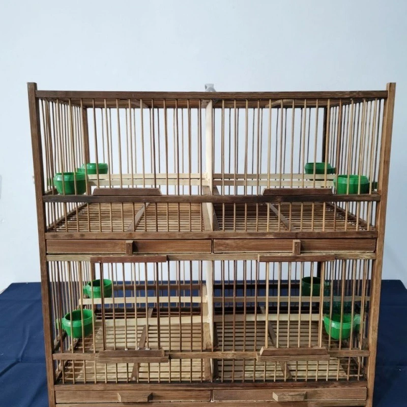 Bird cage purple bamboo pure handmade four-compartment bird cage embroidered eye shell bird cage fully enclosed
