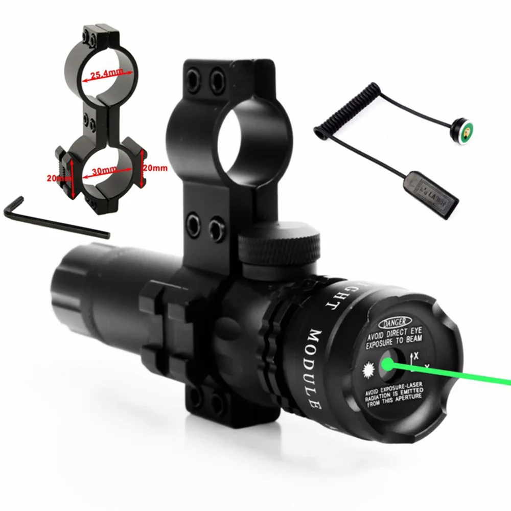 Tactical Hunting Red/Green Laser Dot Sight Adjustable 532nm Red Laser Pointer Rifle Gun Scope Rail Barrel Pressure Switch Mount