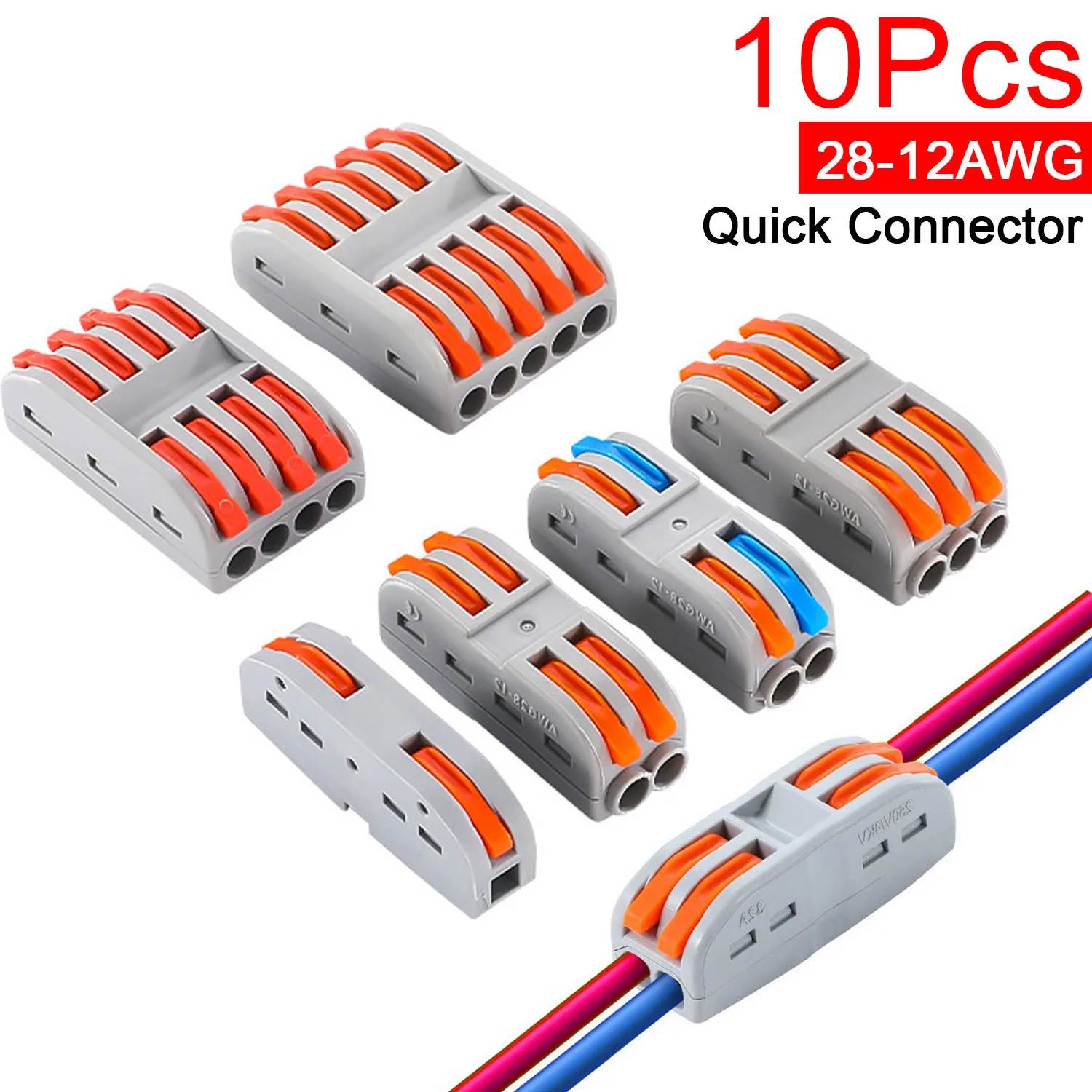 10pcs Mini Quick Wire Conductor Connector Universal Compact 1/2/3/4P Splicing Push Terminal Block Multiple out with Fixing Hole