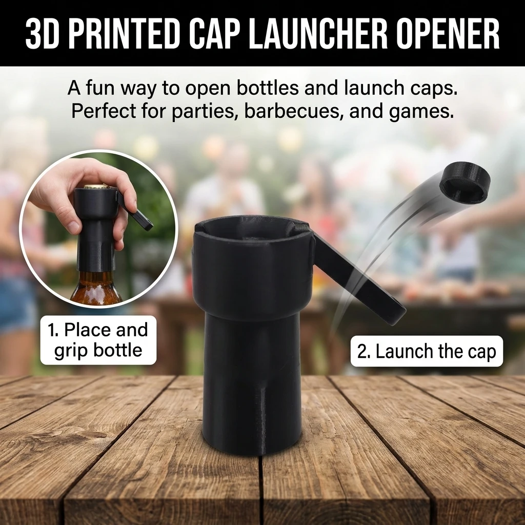 Adults Bottle Cap Launcher Party Gadget Creative 3D Printed PLA Opener Stress Relief Tool for Social Gatherings Durable