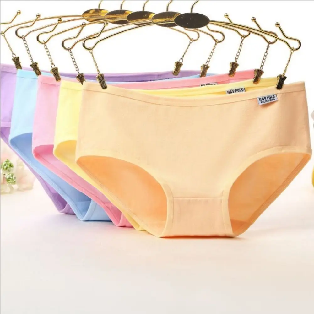 

6Pcs Sweet Candy Color Simple Panties Underpants Breathable Underwear Women Lingerie Mid Waist Briefs Gifts
