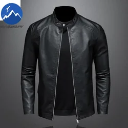 Spring Autumn Leather Jacket Men Stand Collar Slim Pu Leather Jacket Fashion Motorcycle Causal Coat Mens Moto Biker Leather Coat