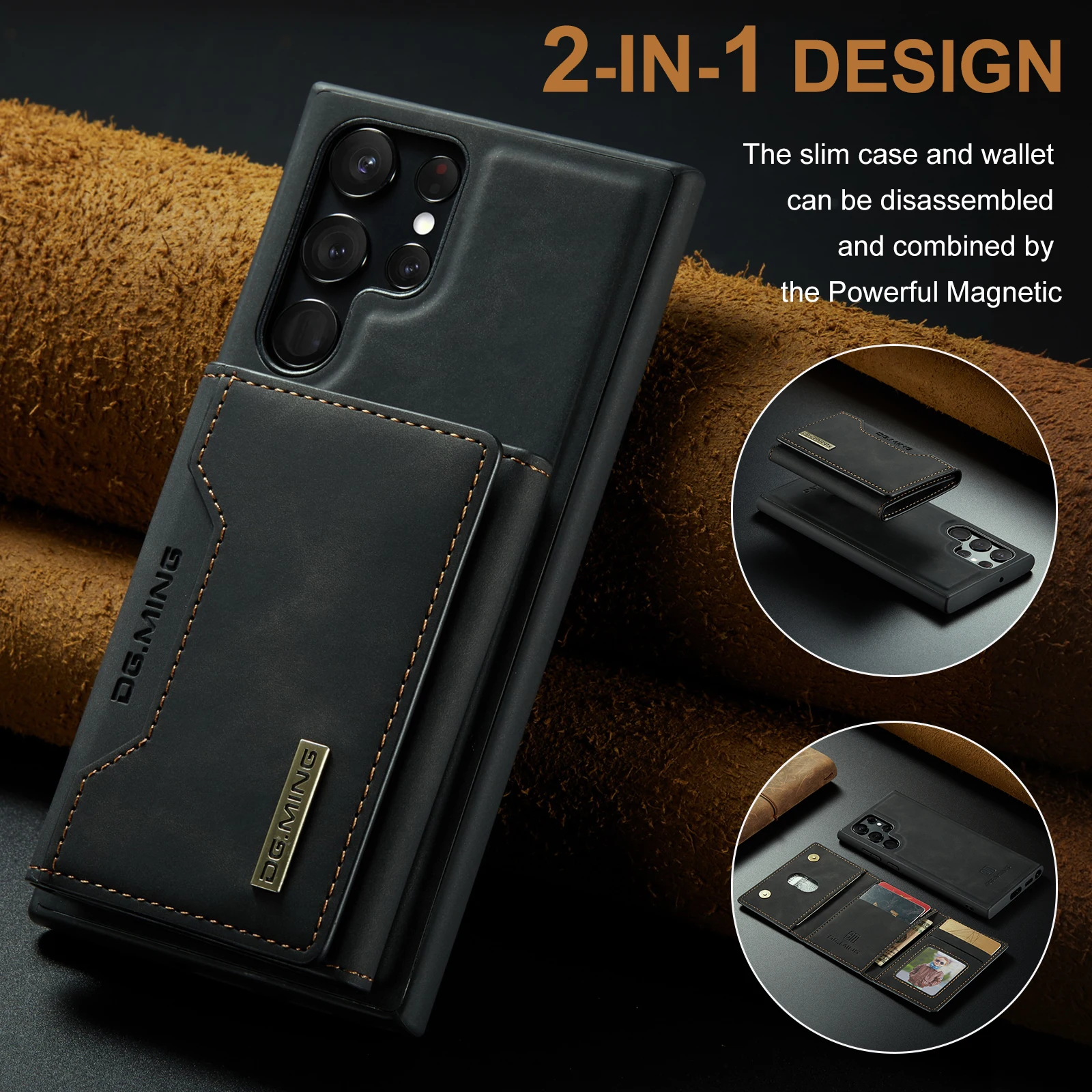 

DG.MING Vintage 2in1 Magnetic Detachable Leather Wallet Case for Samsung Galaxy S23 S24 Ultra S22 S21 FE Card Slot Holder Cover