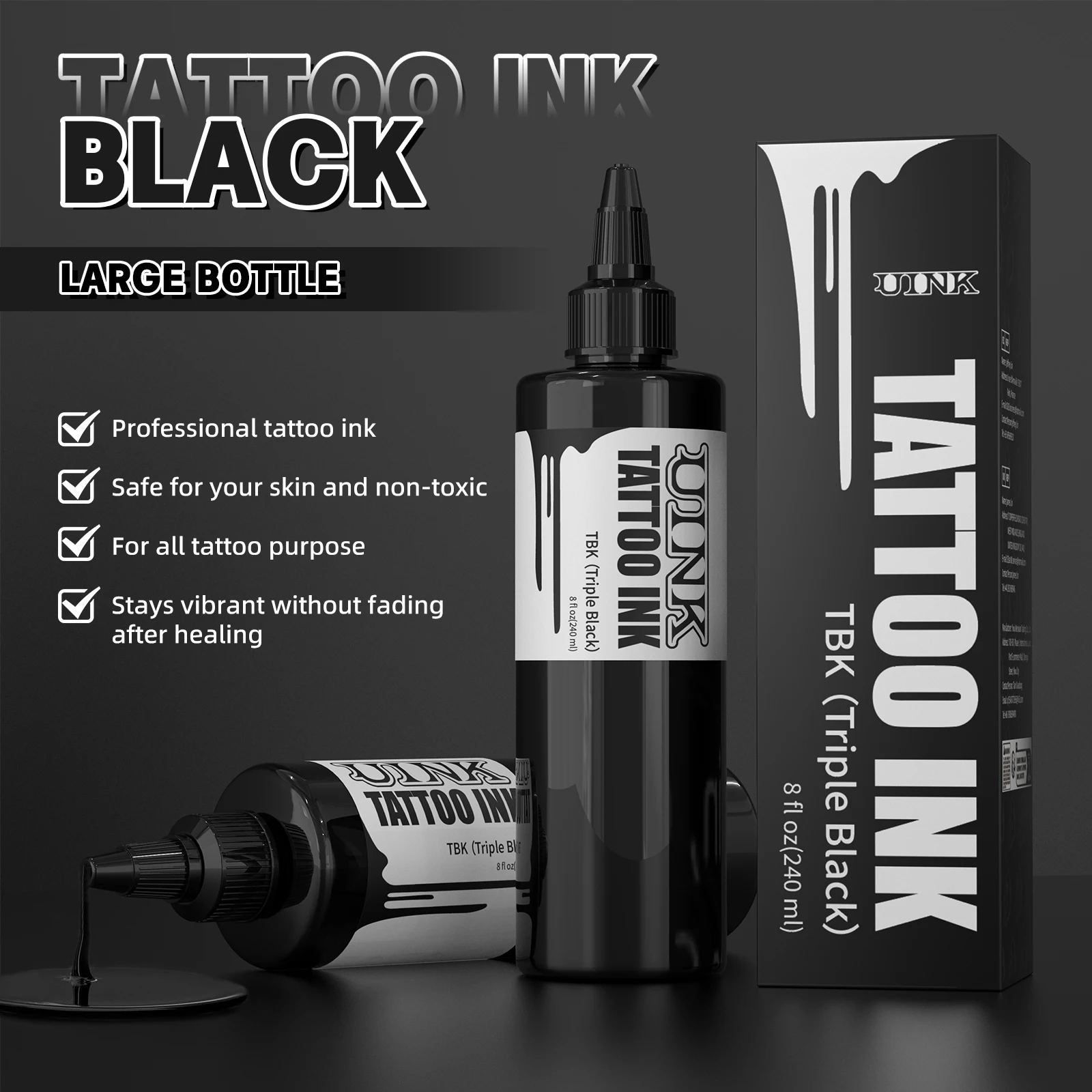 DQFART 240ml Triple Black/Withe Professional Tattoo Ink For Permanent Semi-permanent Skin Body Art Pigment Tattoo Supplies - Image 5