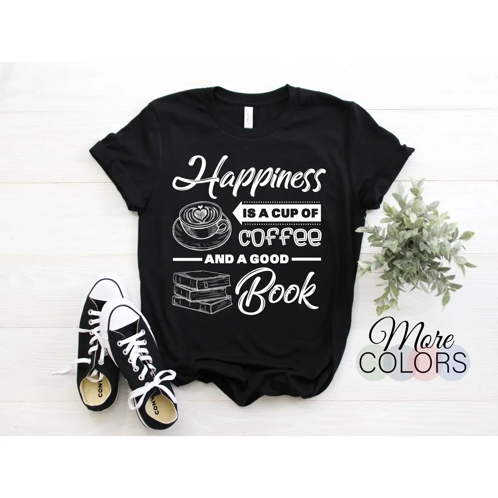 Happiness is Coffee Good Book T Shirt Lover Reading for Librarian Teacher Reader Casual  vintage Washed Comfortable Versatile