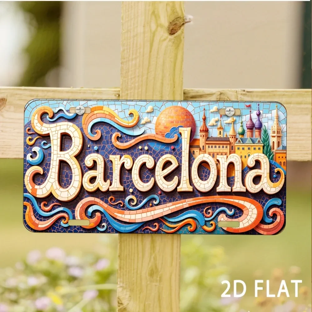 2D Flat,a Barcelona Sign-And Durable, Suitable for Home, Cafes,Traditional Design with Vibrant Colors, Perfect Holiday Gift