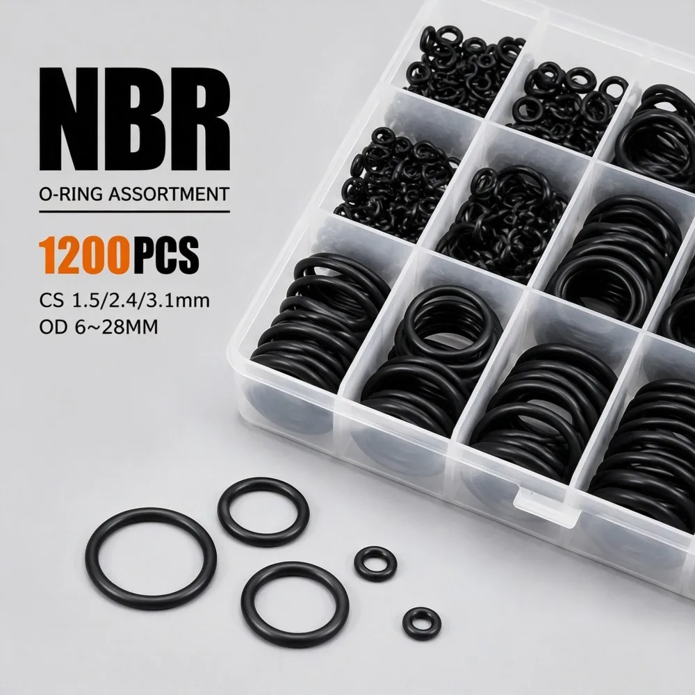 1200 Pcs NBR Nitrile Rubber O Ring Kit Seal Gaskets CS 1.5-3.1mm OD 6-28mm For Hydraulic, Industrial And Automotive Engine