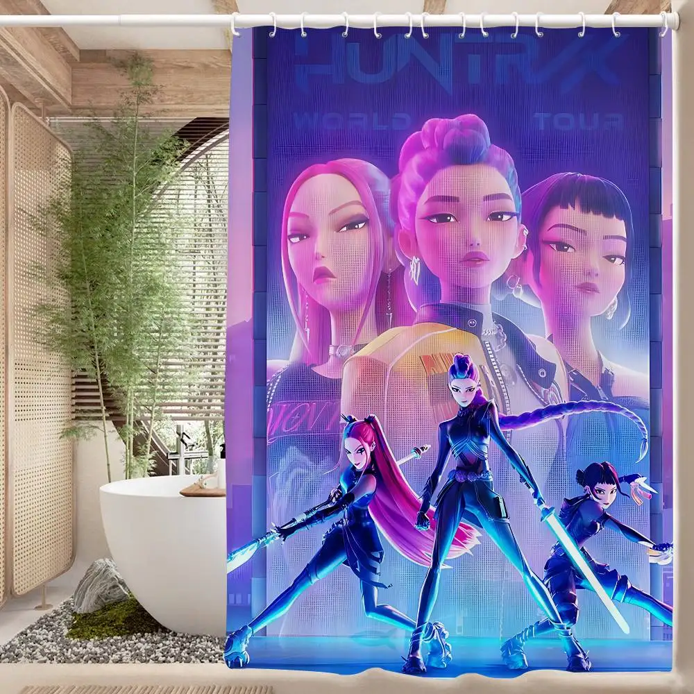 

Белая занавеска для душа Movie KPop «Охотники на демонов», декоративная занавеска для душа для ванной комнаты, водонепроницаемая занавеска для душа с крючками