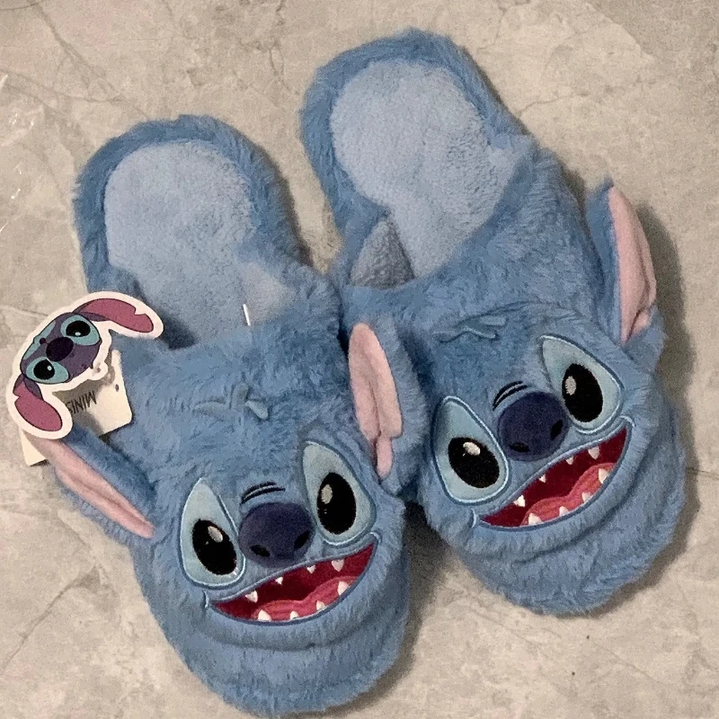 Anime Miniso Stitch Cotton Slippers Cartoon Cute Men and Women Couple Winter Warm and Thickened Comfortable Home Slippers Gift