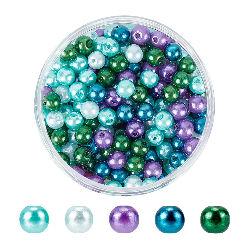 200Pcs Glass Pearl Beads 6mm Satin Luster Pearl Beads Round Mixed Craft Bead Tiny Filler Spacer Bead for Jewelry Crafting Sewing