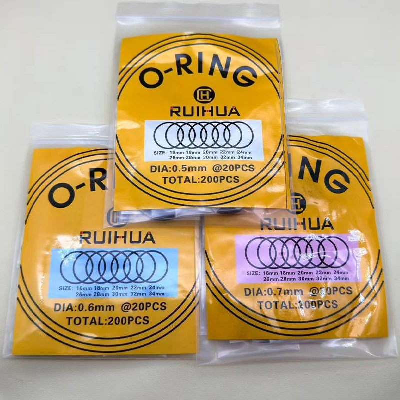 

200PCS 0.5mm/0.6mm/0.7mm O-Ring Waterproof Rubber 16mm-34mm Watch Back Cover Gaskets Repairing Replacement Tool for Watchmaker