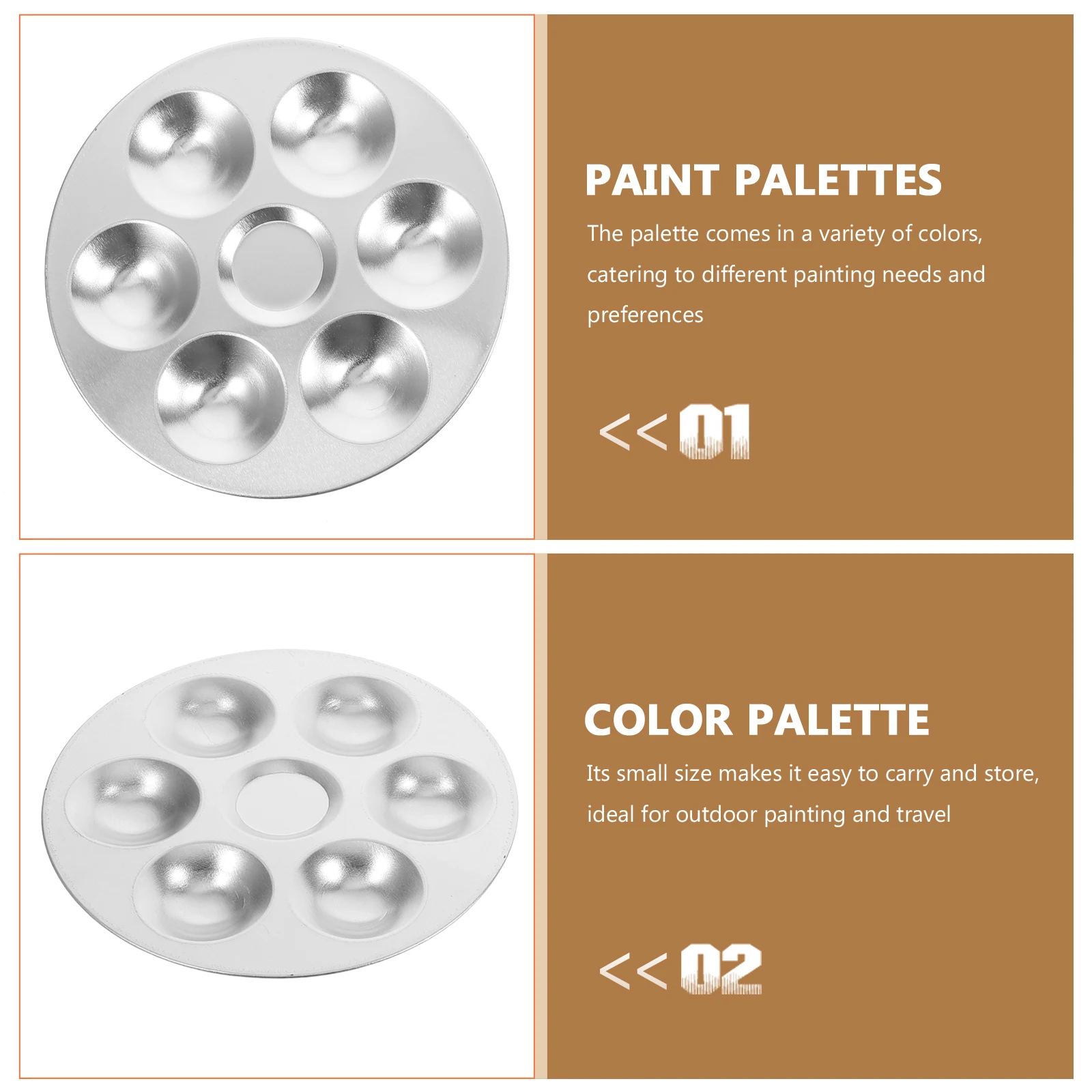 

2PCS Aluminum Palette Round Shaped Lightweight Paint Supplies Reusable Watercolor Gouache Artist Painting Tool Kit