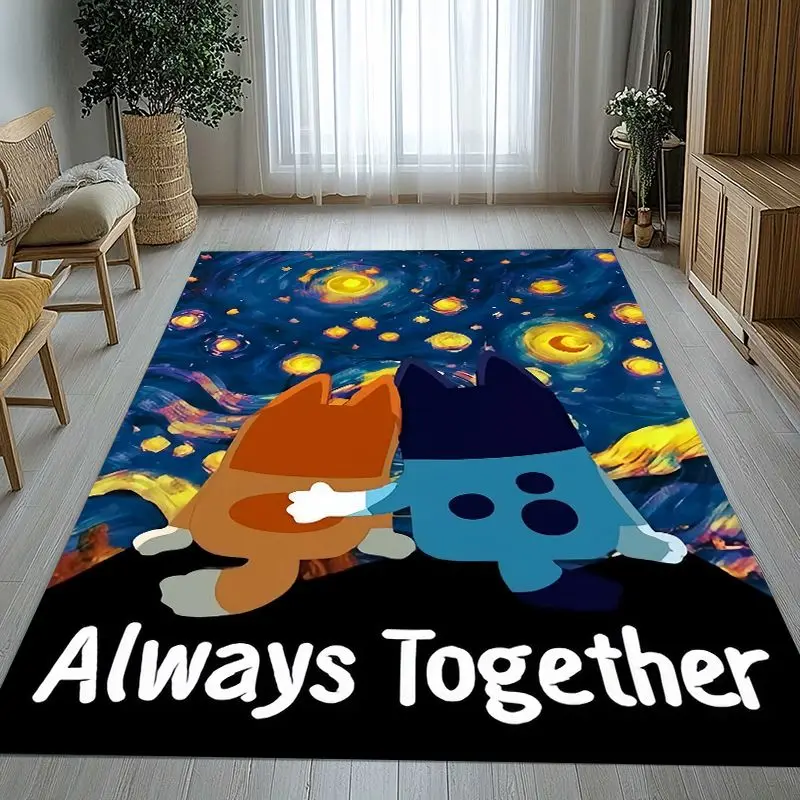 Cute Cartoon Blue Dog Puppy Bingo Area Rug,Soft Non-Slip Carpet Mat for Living Room Bedroom Playroom,Sofa Floor Rug,Home Decor