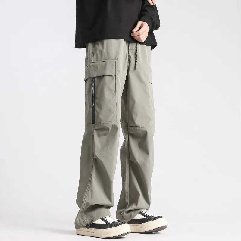 Men's American Functional Straight Leg Cargo Pants Zipper Pocket Loose Casual Draping Daily Streetwear Trousers