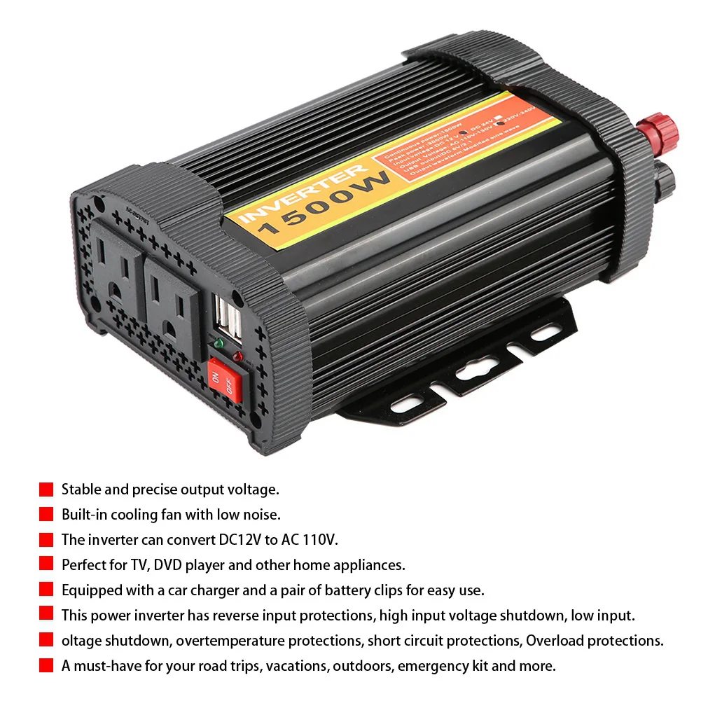 12V Inverter 1500W Power Inverter Inverter 12V  to 110V AC 1500W Car Auto Voltage  Inverter Converter Car