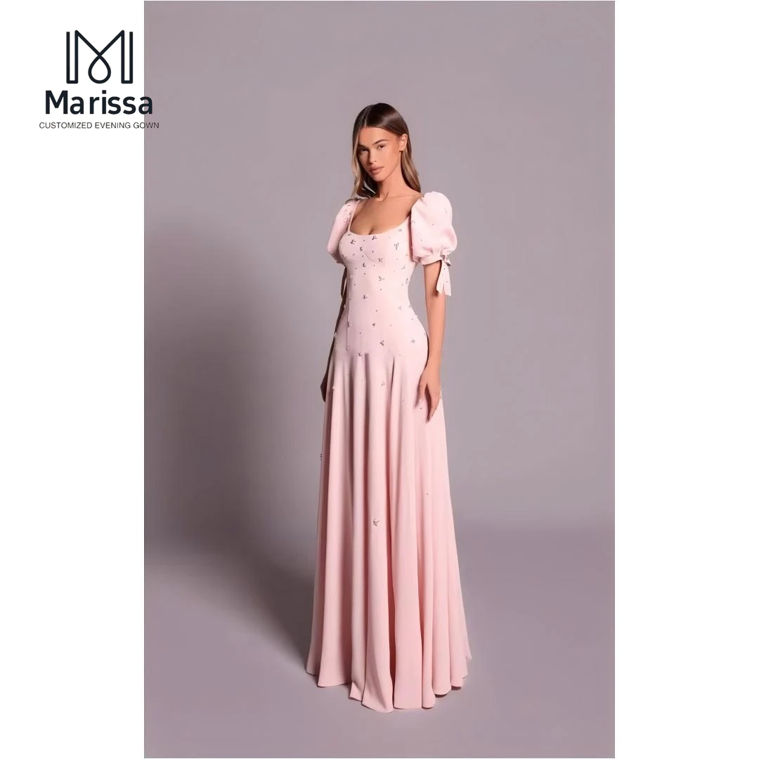 

Элегантное женское вечернее платье Marissa для особых случаев, фасон А-силуэт, шифон, розовое, с пышными рукавами