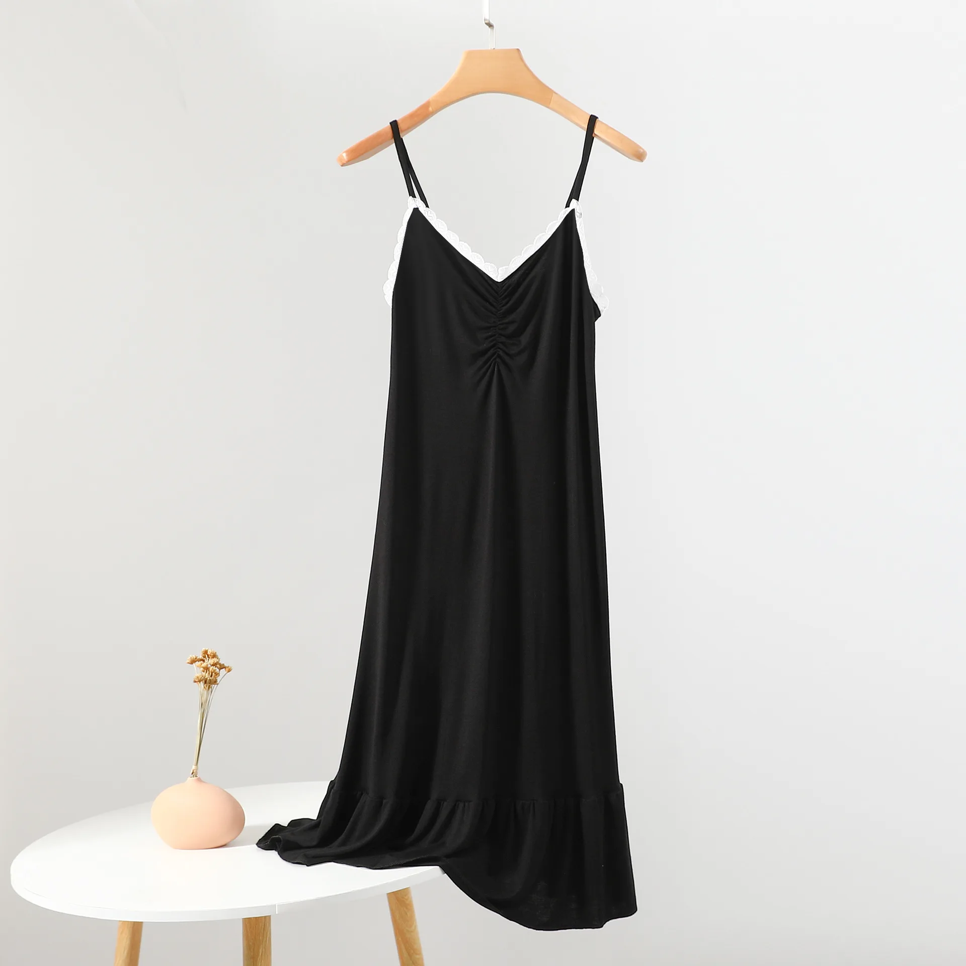 Modal Pajamas Suspender Dress Plus Size Homewear Summer Thin Nightwear V-neck Lace Sexy Sleepwear Women Sleeveless Nightgowns