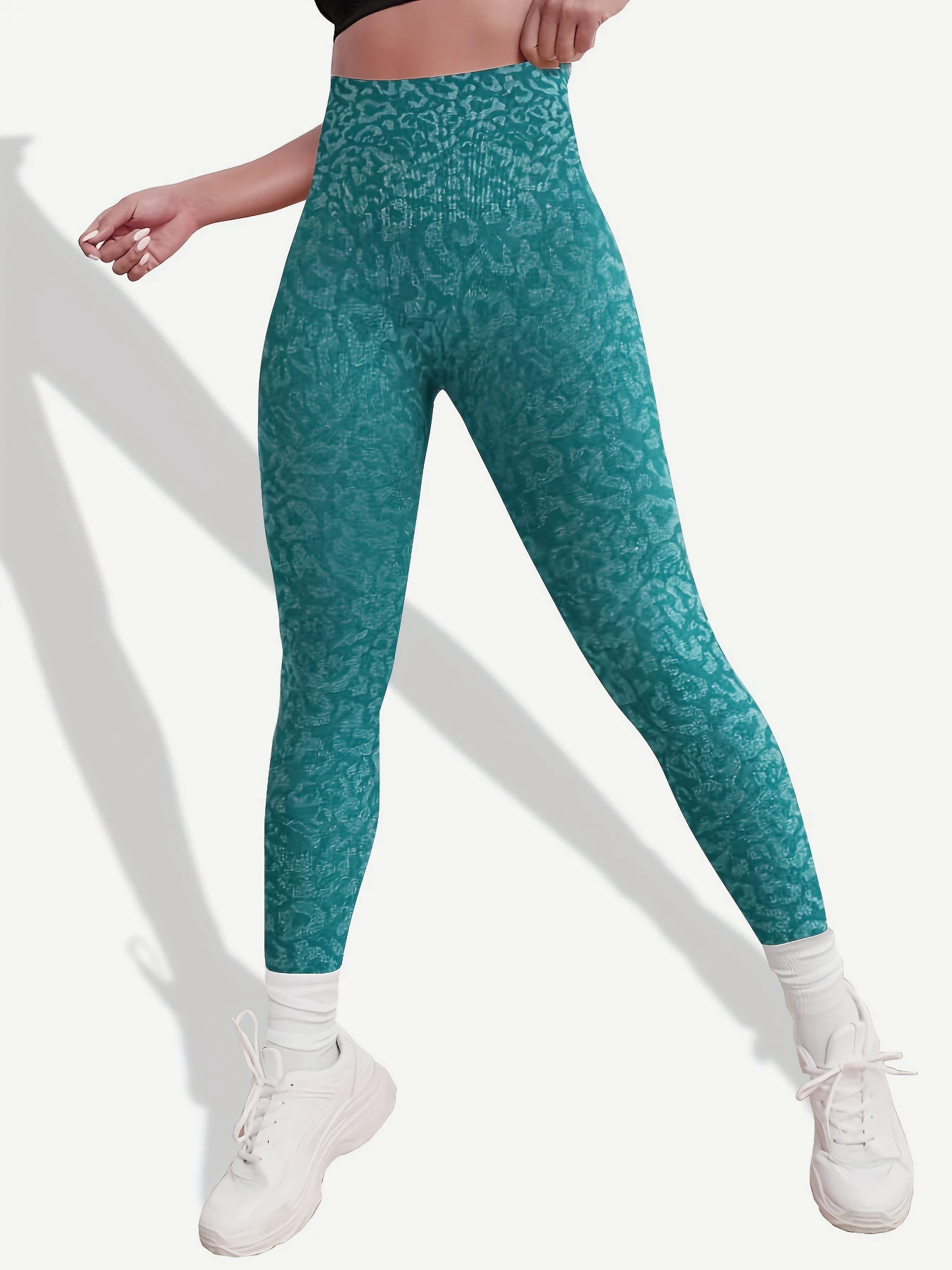 

Women's high-performance sports leopard print tight trousers with wide belt comfortable for gym and running,