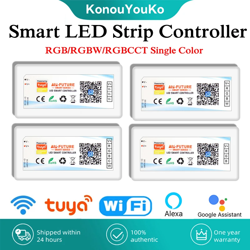 투야 와이파이 스마트 LED 컨트롤러 DC5-24V, 단색 조광기, CCT RGB RGBW RGBCCT LED 스트립, 앱 원격 작동, 알렉사 구글 홈과 연동