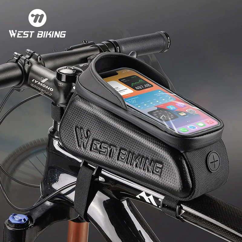 

WEST BIKING Bike Top Tube Phone Bag Sensitive Touch Screen Waterproof Bike Bag Portable Bike Front Frame Bag For 6.8 Inch Phones