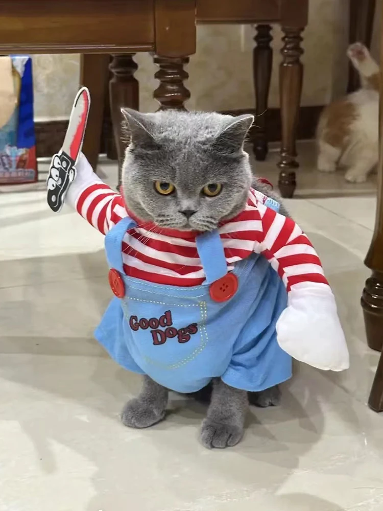 Lustige Katzenkleidung, Halloween-Cosplay-Kostüme für kleine und mittelgroße Hunde und Katzen, kreative Haustier-Party, Kätzchen-Overalls, weicher, warmer Katzenmantel